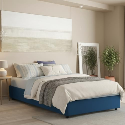 Talamo Italia - Doppelbett „Grace“, Bettkasten mit Stoffbezug, 100 % Made in Italy, Öffnung vorne, inklusive Matratze 160 x 200 cm, Blau