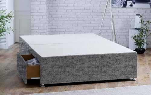 ComfoRest, Bedding & Upholstery Innovation Leader Comfort24 4FT6 Divan Double Bed Base with Drawers in Chenille Fabric (2 Drawers + 4FT6 Double Divan Bed Base Only, No Headboard), Silver