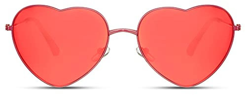 Cheapass Gafas de Sol con montura en Froma de Corazón de Metal, montura Roja con Lentes Translúcidas Rojas, protección UV400 para Mujer