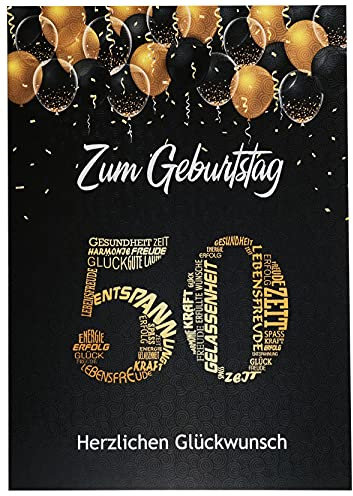 Libetui Cards Elegante Glückwunschkarte 50. Geburtstag Karte 50 Geburtstagskarte 50 Jahre mit Glückwünschen in Form von Zahl 50 Karte zum 50. Geburtstag Mann Frau