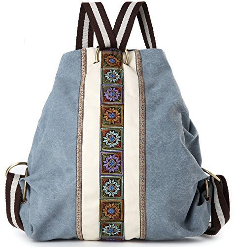 Goodhan Mochila de lona para mujer, mochila de hombro casual, vintage, resistente, antirrobo, gris azulado, talla única, suave