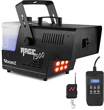 BeamZ RAGE1500LED 1500 Watt Nebelmaschine mit Lichteffekt, LED Rauchmaschine, Fog Machine mit Funkfernbedienung, Timer DMX, 3,5 Liter, Disco Partynebel für DJs auf Veranstaltungen