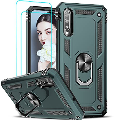 LeYi Coque pour Samsung Galaxy A50 / A50S / A30S avec Anneau Support, Double Renforcée Défense Bumper TPU Silicone Antichoc Armure Housse Etui avec Protection écran Samsung A50/A50S/A30S Vert armée