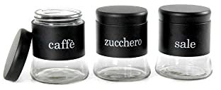 GICOS IMPORT EXPORT SRL Set 3 contenitori Tris barattoli barattolini Sale Zucchero caffè Cucina in Vetro Colore Nero 11 * 4 cm 750 ml OYO-791116