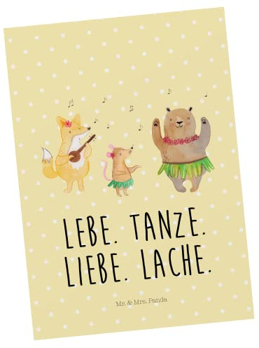 Mr. & Mrs. Panda Postkarte Waldtiere Aloha - Geschenk, bildkarte, Musik, Bär, Igel, Hase, Ansichtskarten, Lustige Sprüche, Grußkarte, Ansichtskarte, Lachen, Postkarten