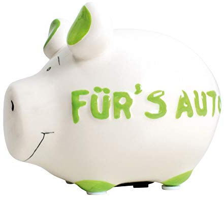 Premium Weddings Sparschwein Für's Auto ca. 12,5 x 9 cm handgefertigt aus Keramik - Sparbüchse Spardose lustiges Sparschwein