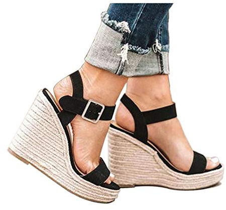 VICKI·VICKI Women's Wedges Sandals Platform Wedge Heels Espadrilles Women Shoes Sandals Black Size 9