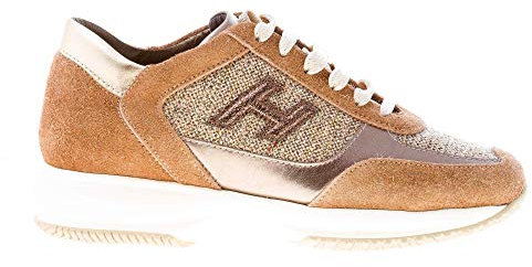 Hogan Donna Interactive Sneaker in camoscio Marrone più Oro e Tweed Shiny Color Marrone Size 40