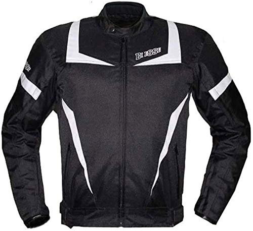 BI ESSE - Giacca giubbotto da moto in cordura, nero/bianco, per Uomo, Tessuto impermeabile, Fodera termica Protezioni Certificate CE rimovibili, giubbino 4 stagioni, giacca tecnica scooter, taglia Xs
