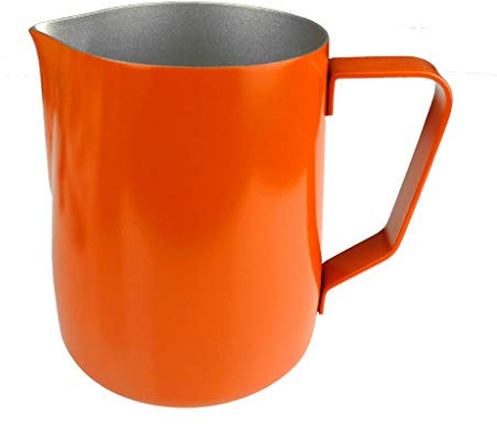 Inzopo 350 ml dicker Edelstahl-Krug zum Aufschäumen von Milch, Latte Expresso Art, Krug – Orange