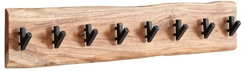Wohnling Design Wandgarderobe Akazie Massivholz/Metall 90 x 19 x 9 cm, Hakenleiste Flurgarderobe Wand, Garderobe Holz