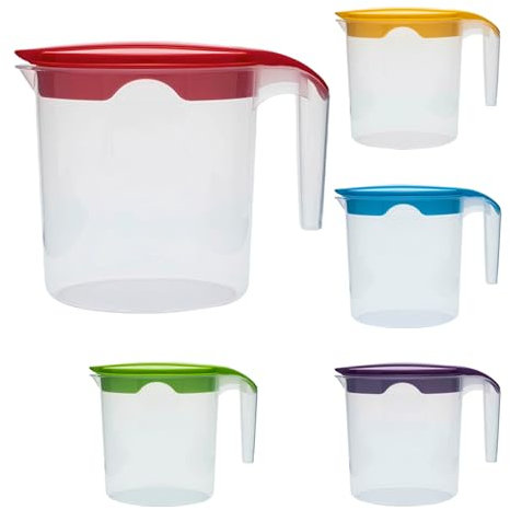 1 Liter Plastic Jug with Lid for Water Fruit Juices Milk Fridge Door Stoarge Jug (Red, 2)