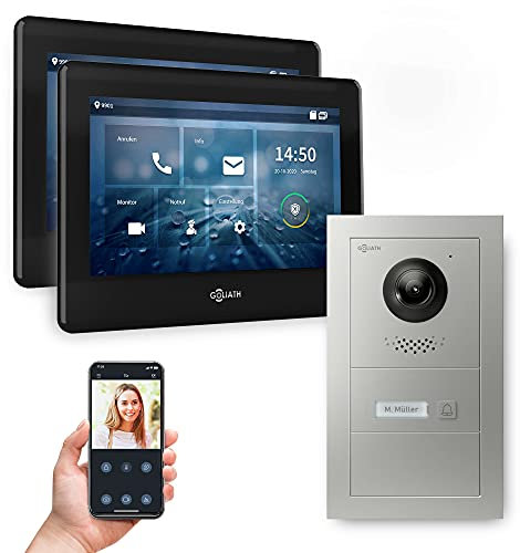 Goliath Hybrid | 2-Draht Bus | Full-HD Video Türsprechanlage | App | 1-Fam | 2 x Full-Touchscreen 7 | Aluminium Unterputz Türstation | + Blanko Modul | 180° Ultra-Weitwinkel | AV-BUS-504