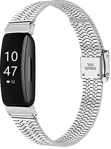 Miimall Kompatibel mit Fitbit Inspire/Inspire HR/Inspire 2 Armband, Metall Edelstahl Ersatzarmband mit Doppelt Verriegelte Uhrenarmband für Fitbit Inspire 2 - Silber