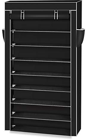 Alightup Rangement Chaussure Tissu, Meuble a Chaussure avec Housse, 9 Couches, 88 x 28 x 160 cm, Étagere Chaussure pour Sneakers Box etc. Noir