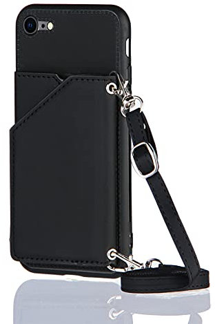 nancencen iPhone 7 / iPhone 8 Handyhülle, Das Lange Seildesign ist Abnehmbar, TPU-Silikon Rahmen (Mit Kartenschlitz) Einfachheit Stil für iPhone 7 / iPhone 8, Schwarz