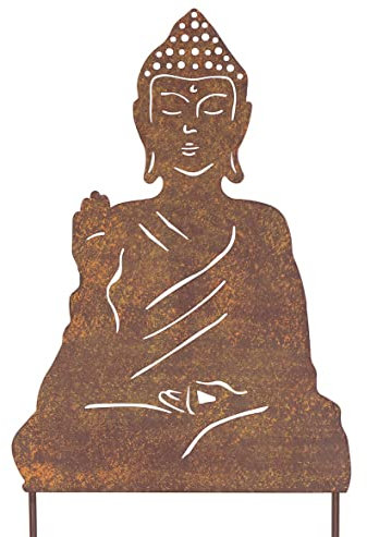 K&L Wall Art Buddha Metallschild Vintage Gartenstecker in Edelrost Optik langlebige Feng Shui Garten Deko Metall Schild ganzjährig Wellness (Buddha, Lack in Edelrost Optik)