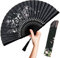 OMyTea Folding Hand Fan for Women - Foldable Chinese Japanese Vintage Bamboo Silk Fan - for Hot Flash, Church, EDM, Music Festival, Party, Dance, Performance, Decoration, Gift (Black Grassflower)