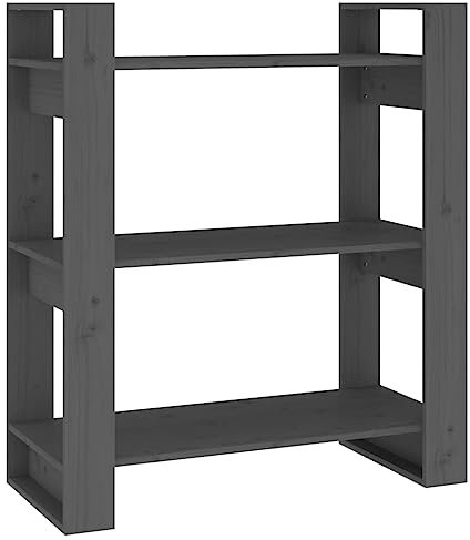 vidaXL Bücherregal Raumteiler Standregal Aktenregal Wandregal Regal Raumtrenner Aufbewahrung Büroregal Grau 80x35x91cm Massivholz Kiefer