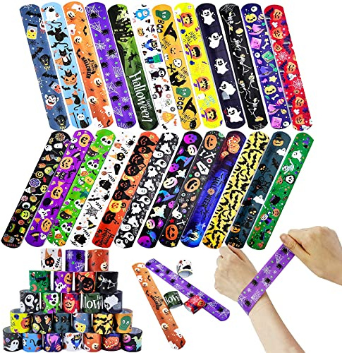 24 Stück Schnapparmband Kinder Halloween,Slap Bracelet Armband Schnapparmbänder Perfekte Mitgebsel für Kindergeburtstag Gastgeschenke Partytütenfüller,Klatscharmband Spielzeug Party Bag Fillers
