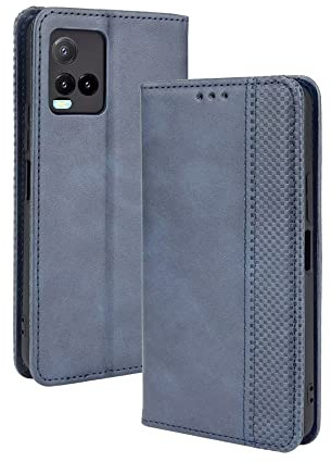 EASSGU Handyhülle für vivo Y21 4G / vivo Y21s / vivo Y33s 4G (6.51 Inches) Flip Folio PU Leder Magnetschalter Schutzhülle, [3 Kartenfach] [1 Wallet] Stand Case - Blau