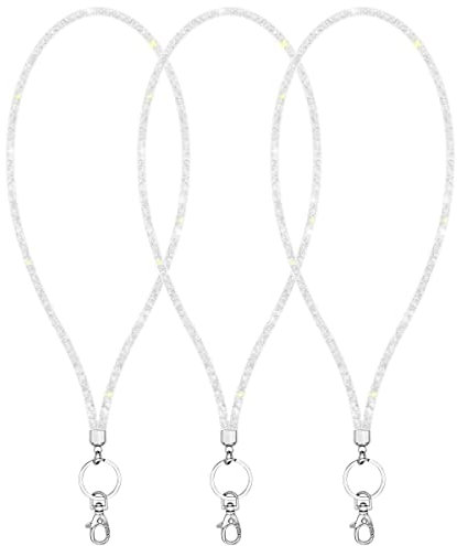 Ascrafter Bling Badge Lanyards, Strass-Umhängeband für Kartenschlüssel, Halskette, Abzeichen-Schlüsselband mit Schlüsselanhänger-Halter, 3 Stück, Weiß