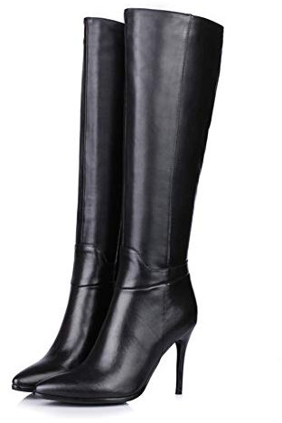 Stivali Alti A Spillo, Donne Moda Stivali Ginocchio Stiletto Heels, Stivali al Ginocchio con Cerniera Laterale E Tacco Alto da Donna, Stivali in Pelle Autunnali E Invernali (Color : Black, Size : 44