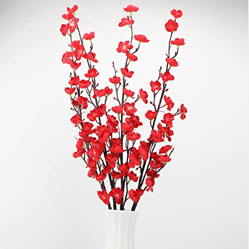 LGEGE Bouquet di fiori artificiali di prugna rossa, 4 pezzi, in tessuto di seta, per casa, cucina, ufficio, hotel, decorazione floreale, centrotavola per tavolo