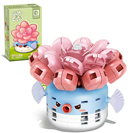 MEIEST Mini-Sukkulenten-Bonsai-Baustein-Set, kreative Kunstpflanzen, künstliche Partikelblume, botanische Sammlung, Bausteine, Spielzeug, niedliche Heimdekoration,6+(Pufferfisch)