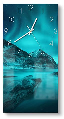 DEQORI Glasuhr | horizontal 30x60 cm | Motiv Polarlichter in Norwegen | große XXL Design Uhr aus Glas | leise Wanduhr für Wohnzimmer & Küche | Moderne Hingucker Uhr für die Wand