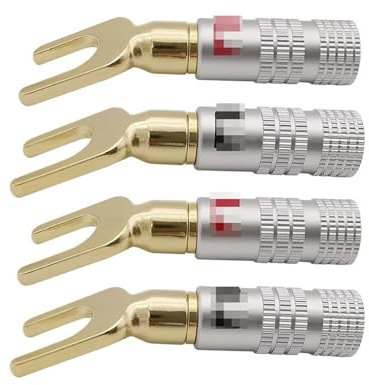 ACICS 4Pcs Gold-plated Y/U Shape Banana Plug Speaker Audio Connector Bananas Male Spade Plug With Screw Lock Cable Compatible With Binding Post (Color : 2 Red and 2 Black)