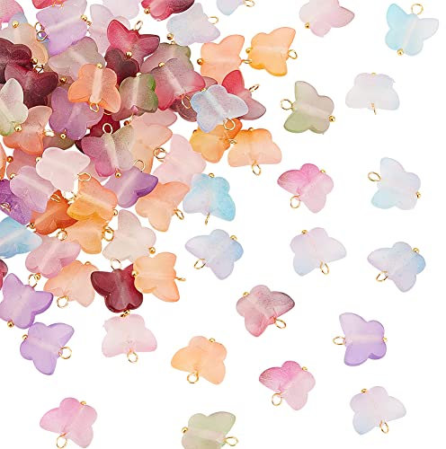 DICOSMETIC 100Stück Bunte Acryl Schmetterlings Charme Insekten Anhänger 2.5mm Loch Schmetterling Perlen Anhänger Mit Messinghaken Baumelnde Charme Für Armbänder Halskette DIY Schmuck