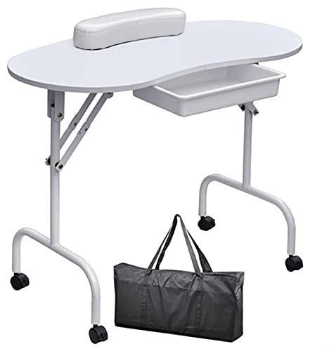 Tragbarer Maniküre-Tisch, Nageltisch mit Tragetasche, Spa-Schönheitssalon-Ausrüstung, klappbarer Maniküre-Tisch (Color : White)