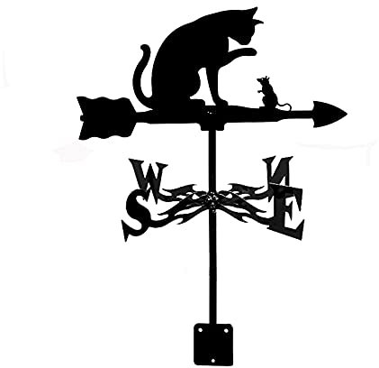 Wetterfahne Flugzeug Zug Katze und Maus Edelstahl Wetterfahne mit Anti-Rost-Beschichtung für Garten Terrasse Hof Ornament Dekoration Wetterhahn (Katze und Maus)