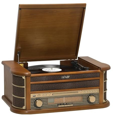 Platine vinyles MCR-50MK3 Design rétro. Radio FM/AM, CD, Cassette. Haut-parleurs 5W. Fonction REC, Boîtier en Bois