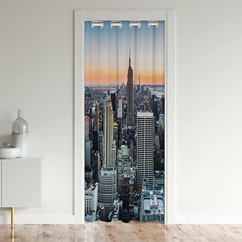 Tenda per porta New York per porta privacy New York City Manhattan Skyline Cityscape Darkening Tenda oscurante contemporanea Artistico tramonto Paesaggio camera 86x203cm 1 pannello