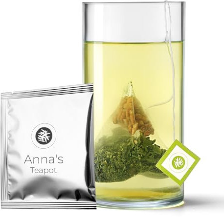 Anna's Teapot - Bustine di Tè Verde Biologico Genmaicha con Matcha │ Tè Verde Giapponese Biologico in Pratiche Bustine Singolarmente Incartate │ Sencha, Riso Tostato e Matcha │ 20 Bustine