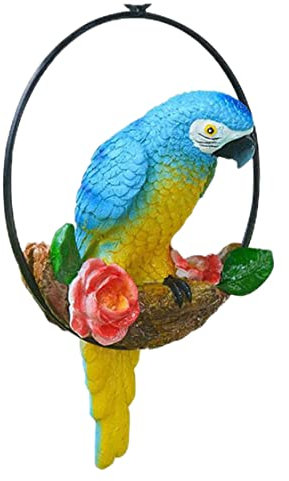 Hanging Papagei Deko Garten Vogel Dekor Harz Papagei Statue Outdoor Dekor Papageien Auf Barsch Garten Skulpturen FüR Gartendekorationen Im Freien Lebende KüNste Garten Ornamente Blau