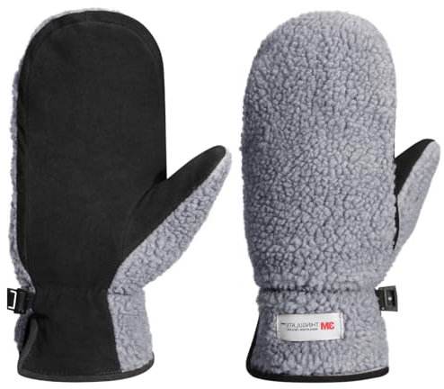 Harssidanzar Damen Winter Lederhandschuhe Outdoor Warm Fleece Thinsulate gefüttert Skifahren Fäustlinge SL020EU, Grau/Schwarz,Größe XL