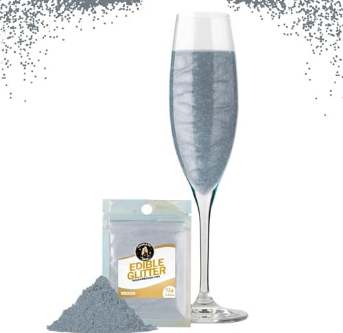 Twinkle my Drink® Essbarer Glitzer für Getränke Silber - Glitzerpulver für Getränke, Cocktail Glitzer, Glitzer Sekt & Likör – vegan, geschmacksneutral - 12g für über 60 Getränke