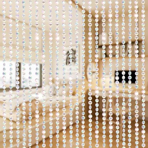 Boshen 2Panels Crystal Beaded Curtain, 3FTx6.5FT, 46 Strands, Clear Acrylic, Hanging Room Divider, Crystal Iridescent, Diamond Cut, Doorway Curtain for Party Decor