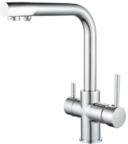 Rubinetto Cucina 3 Vie, Miscelatore Cucina Tre Vie per I Sistemi Osmosi, Rubinetti per Lavello con Bocca Girevole a 360, Acciaio Inox, Cromo