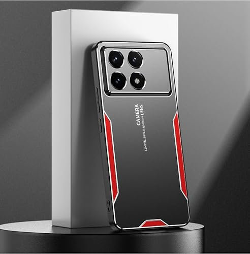Rojeuinn Cover per Xiaomi Poco X6 Pro 5G/K70E custodie,Protezione Metallica in Aluminium Case-Nero Rosso
