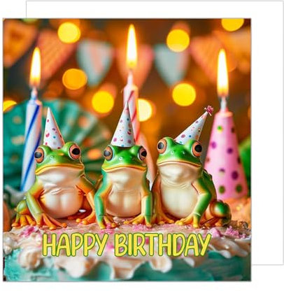 Edition Seidel Premium quadratische Geburtstagskarte mit Umschlag. Glückwunschkarte Happy Birthday Billet Tier Karte Mann Frau Kinder Frösche Torte Kerzen Feier Lustig (GQ209 SW024)