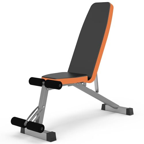 leikefitness Verstellbare Hantelbank, faltbar, Workout-Übungsbank mit automatischer Verriegelung für aufrechte Neigung und flache Ganzkörperübungen (Orange)