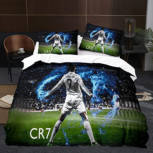 WolWes Bettbezug 155x220 Fußballstar Bettbezug Set 3 Teilig 2 Bettbezug 155x220cm + 2 Kopfkissenbezug 80x80cm, Microfaser Bettbezüge mit Reißverschluss（C12）
