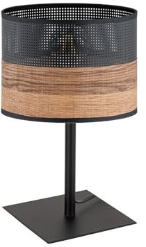 KAR LIGHTING Schreibtischlampe 1-flammig aus schwarzem Metall mit Holzoptik-Details (PVC) | E27 Fassung | LED geeignet | Tischleuchte für Büro, Arbeitszimmer oder Schlafzimmer