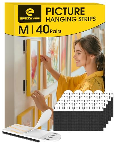 Emitever Picture Hanging Strips Heavy Duty M-40 Pairs (80 Strips), Holds up to 5.4 KG, No Damage Picture Adhesive Strips, Hook and Loop Mounting Tape Black