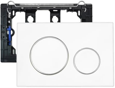 Empyreal Plaque de Déclenchement avec Ensemble de Levier de Chasse et Cadre de Montage, Compatible avec Geberit Sigma 20 Panneau de Contrôle, Double Chasse, 1 Pièce(Cercle Blanc & Argenté).