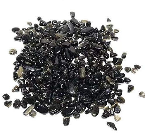 DLZHZDIH 7 mm-9 mm natürlicher Edelstein, Gold, schwarzer Obsidian, Trommelstein, Kies, 200 g ZOUCUNXIYIN